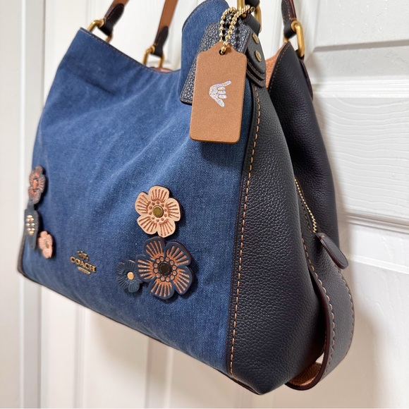 Coach Edie 31 Denim Tea Rose Appliqué Limited Edition Shoulder Bag - Picture 5 of 17